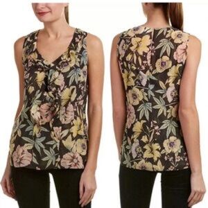 Cabi Osaka Nights Sleeveless Floral Chiffon Top Sz Large Ruffled Tropical #3265